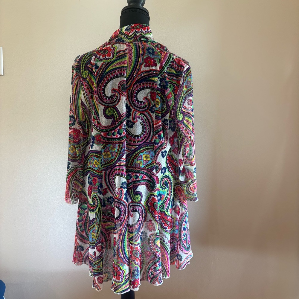Ali Miles Sz S Multi Color Paisley Mesh Open Front Sheer Cardigan Layering Top - Picture 4 of 11